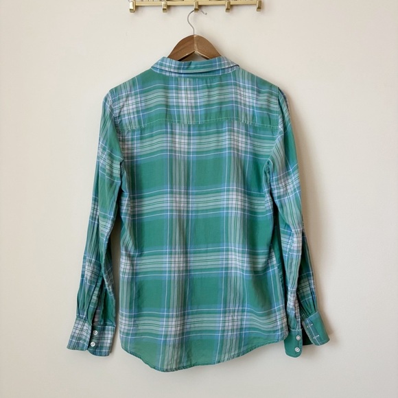Marine Layer Plaid Button Up Shirt Medium Long Sleeve Green Blue - Picture 3 of 5